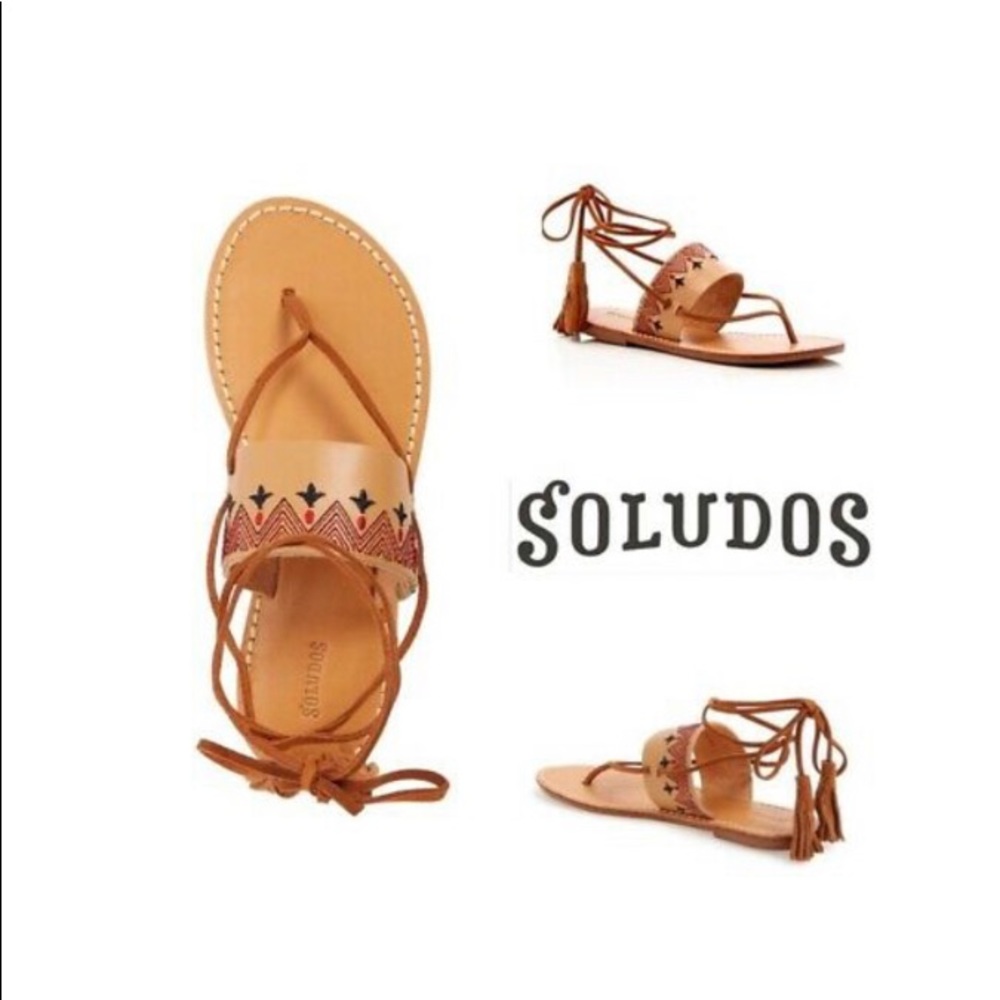 NIB Soludos Embroidered Leather Lace-Up Sandals